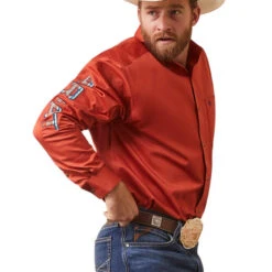 Ariat Men's Team Logo Twill Easy Tiger Orange Button Up Shirt 10043522