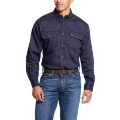 Ariat® Men's FR Solid Vent Navy Blue Work Shirt 10019062
