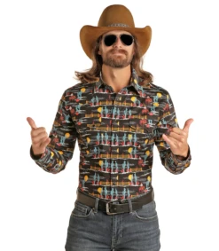 Rock & Roll Cowboy Men's Black Scenic Snap Shirt RRMSOSRZ82-86
