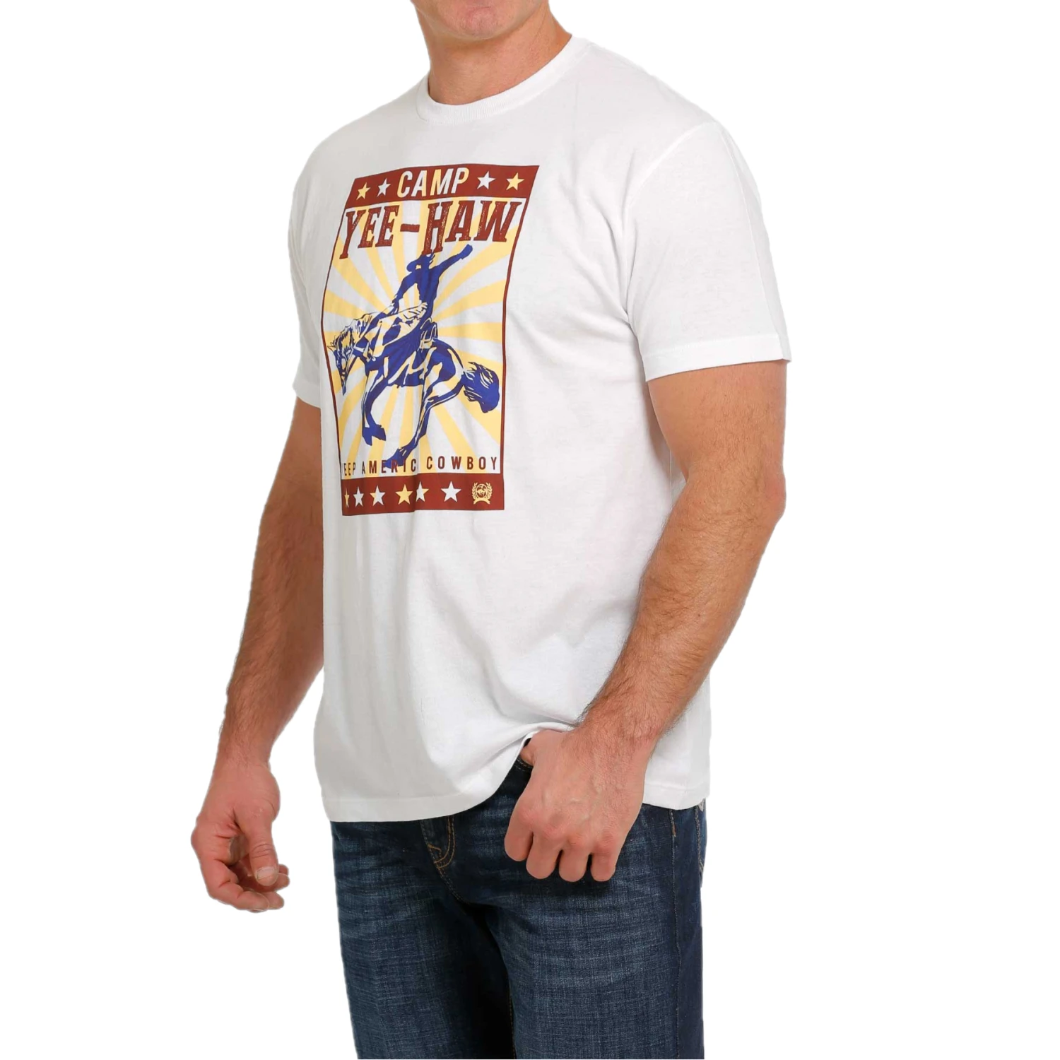 Cinch® Men's "Camp Yee-Haw Keep America Cowboy" White Tee MTT1690541