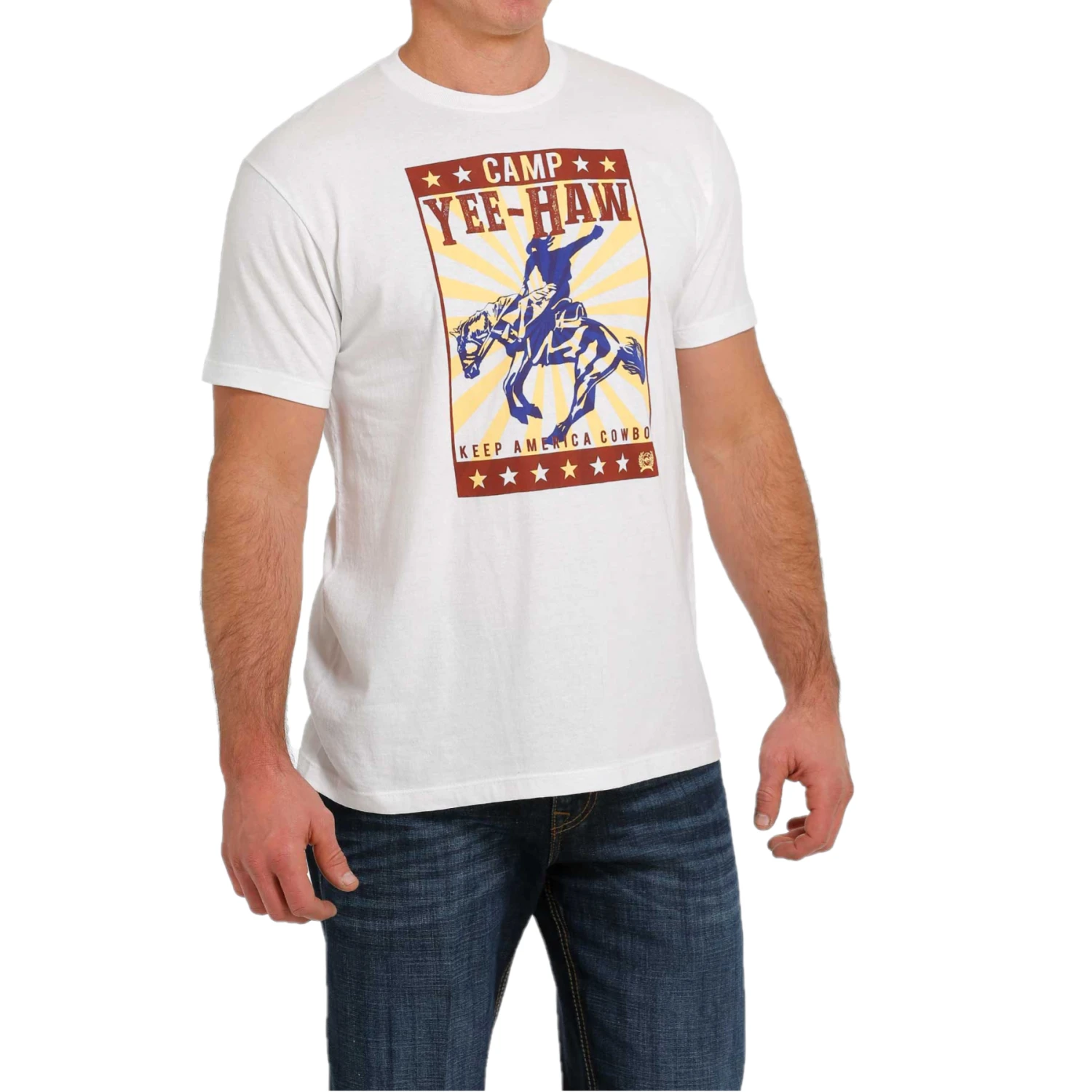 Cinch® Men's "Camp Yee-Haw Keep America Cowboy" White Tee MTT1690541