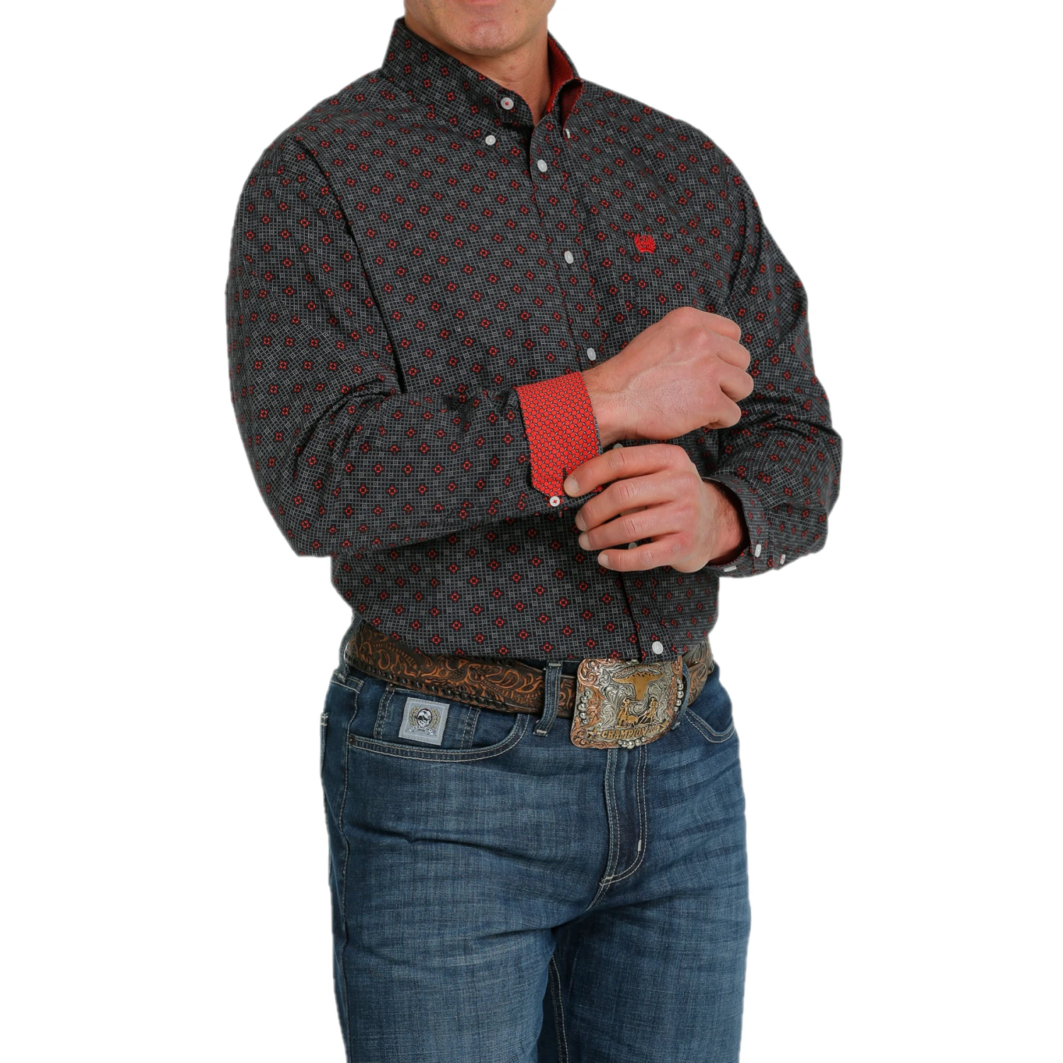 Cinch® Men's Black Geometric Printed Button Down Shirt MTW1105550