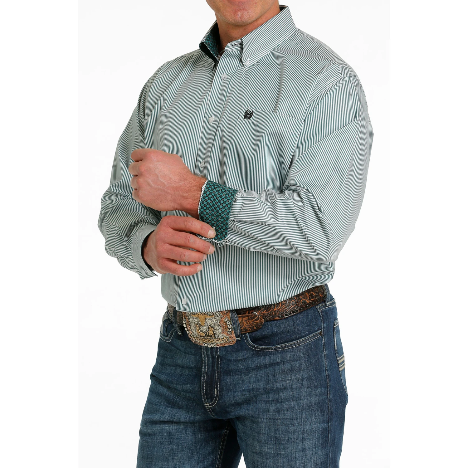 Cinch® Men's White Striped Button Down Shirt MTW1105562