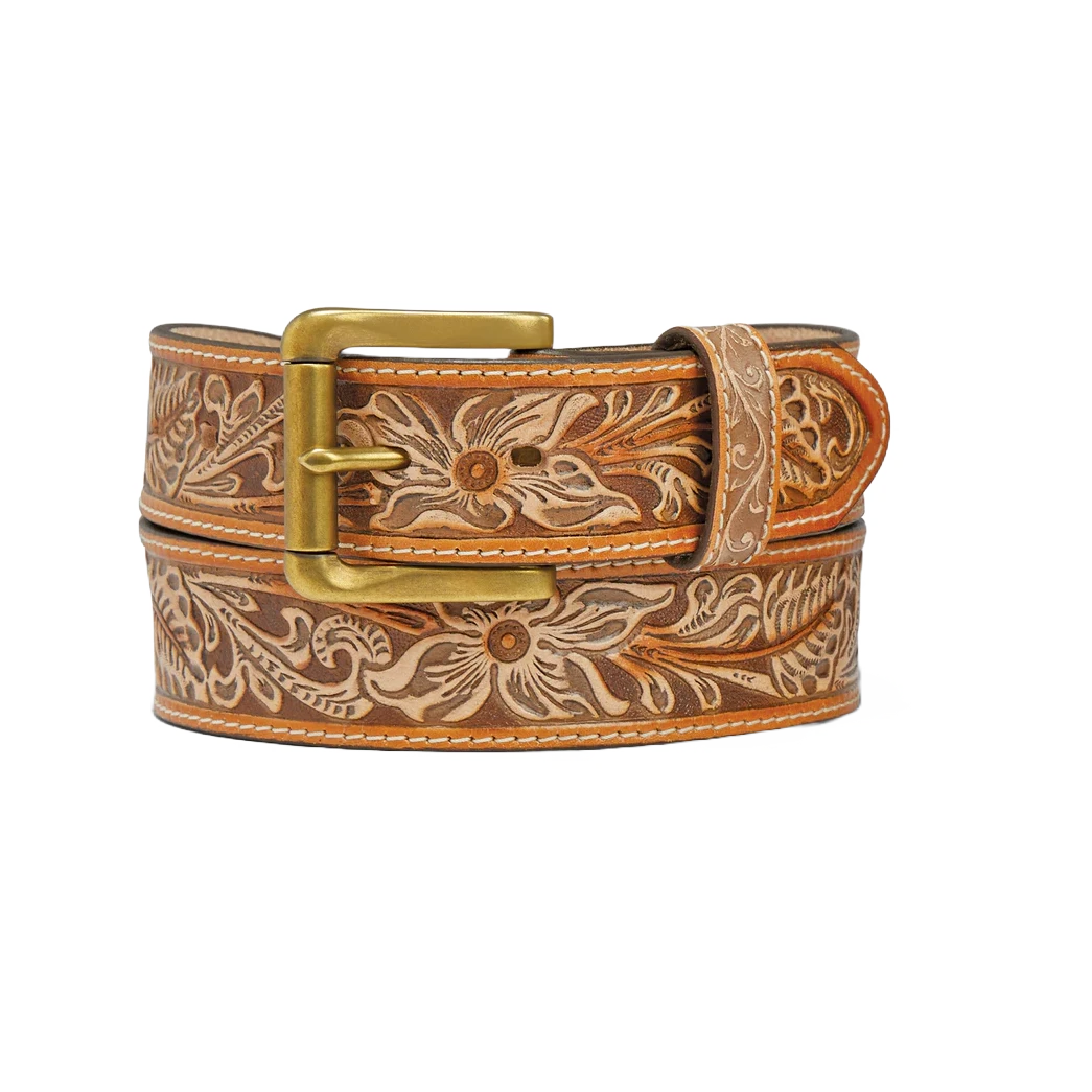 Brighton Men's Natural Floral Tan Leather Belt C14124