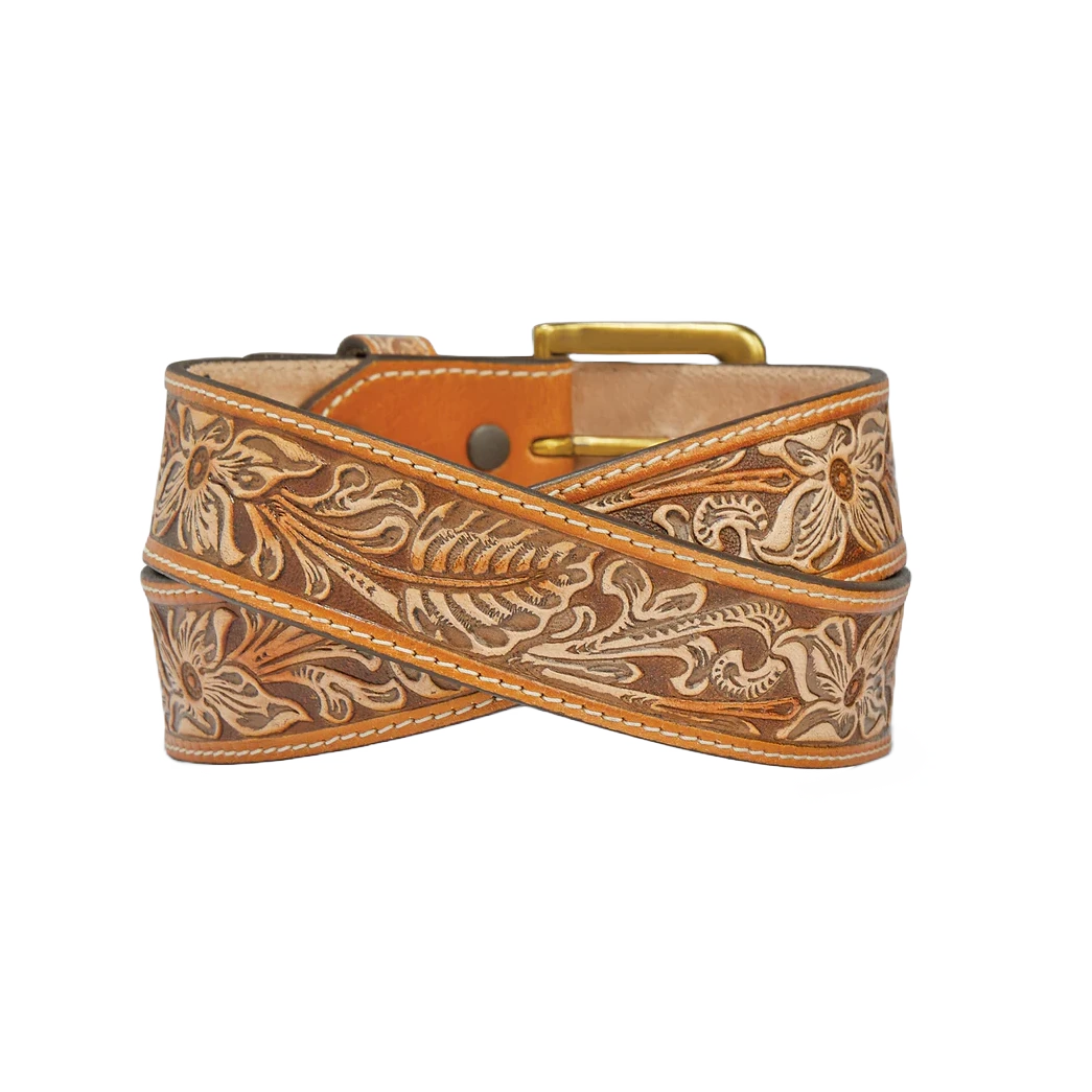 Brighton Men's Natural Floral Tan Leather Belt C14124