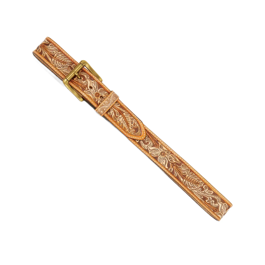 Brighton Men's Natural Floral Tan Leather Belt C14124