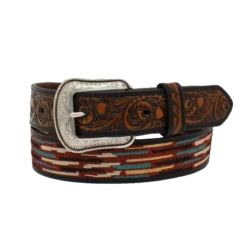 3D Men's Tooled Tabs Woven Inlay Black Belt D100012301