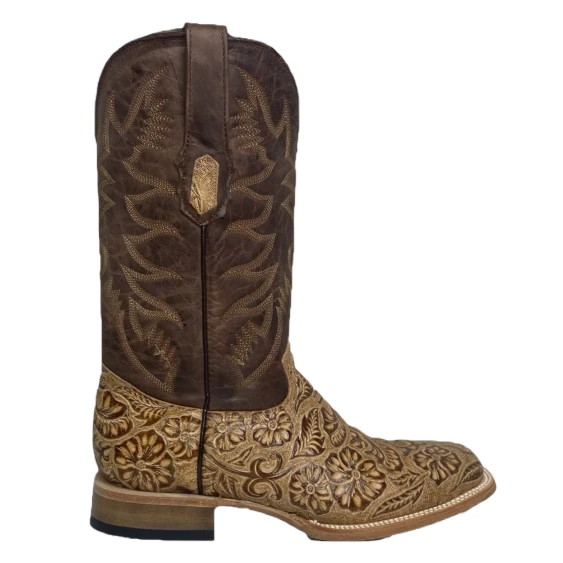 Cowtown® Men's Oryx Hand Floral Tooled Brown Square Toe Boots Q6152