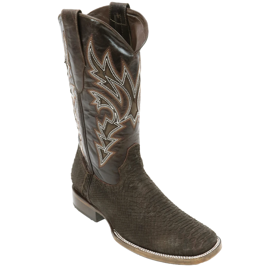 Rockin Leather Men's Chocolate Sanded Python Square Toe Boots 8002