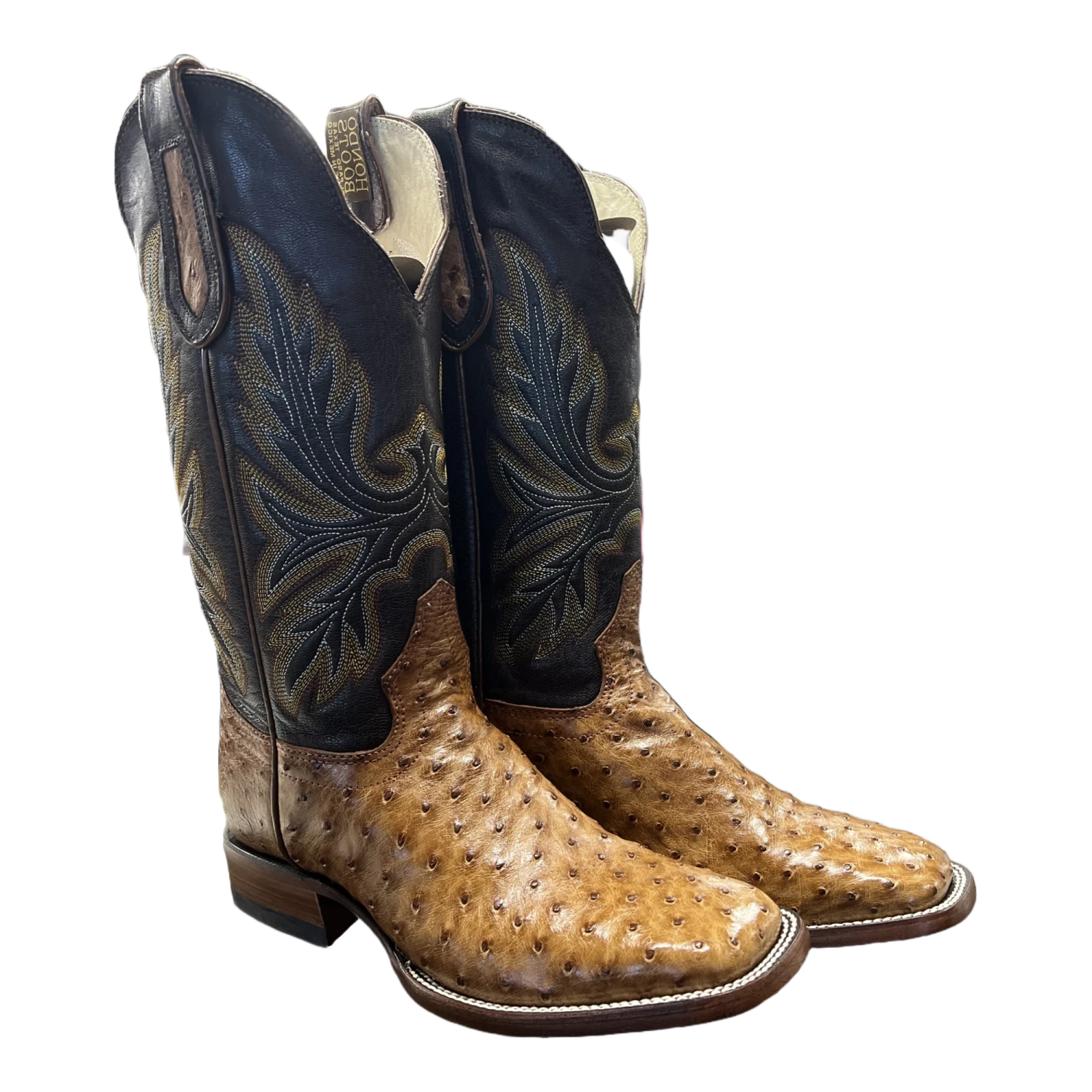 Hondo Men's Cognac Full Quill GenuineBlack Western Boots 1804