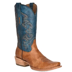 Corral Boots Corral Men's Embroidered Sand & Navy Blue Horseman Toe Boots A4378