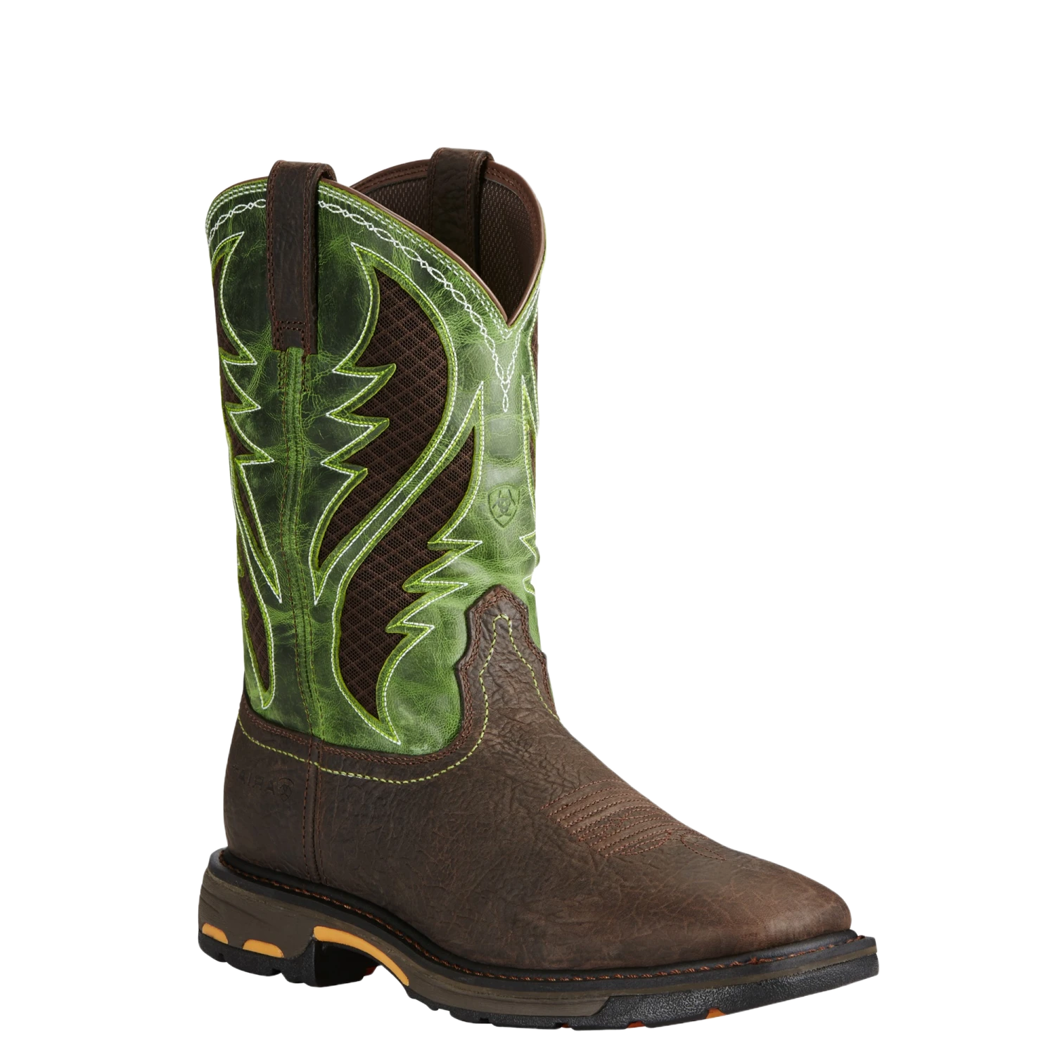 Ariat® Men's WorkHog Wide Square Toe Brown & Green Work Boots 10020083