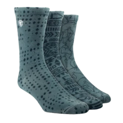 Ariat® Unisex 3-Pack Charm Four Leaf Clover Doodle Crew Socks 10041365