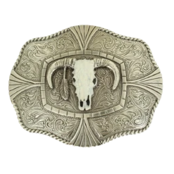 Nocona Engraved Longhorn Skull Belt Buckle 37403