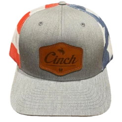 Cinch Men's Grey W/ Flag Mesh Leather Patch Trucker Cap MCC0800009