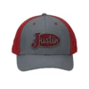 Justin Men's Classic Logo Grey & Red Mesh Snapback Cap JCBC725-GRY