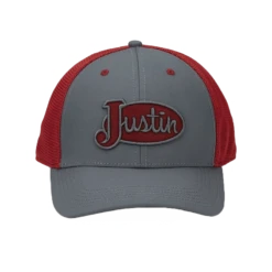 Justin Men's Classic Logo Grey & Red Mesh Snapback Cap JCBC725-GRY