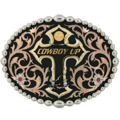 Montana Silversmiths Tri Color Cowboy Up Attitude Belt Buckle 60990