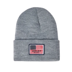 Ariat® Men's Rebar American Flag Patch Heather Grey Beanie 10041510