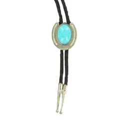 Double S Horseshoe & Turquoise Stone Concho Slide Bolo Tie 22108
