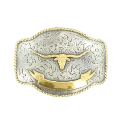 Nocona Mens Steer Head Rectangular Belt Buckle 37229