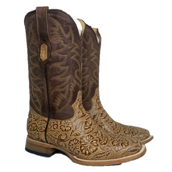 Cowtown® Men's Oryx Hand Floral Tooled Brown Square Toe Boots Q6152