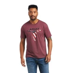 Ariat® Men's Steer Skull USA Burgundy Heather T-Shirt 10040868
