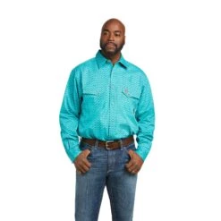 Ariat® Men's FR Lopez Snap Aruba Blue Work Shirt 10035549