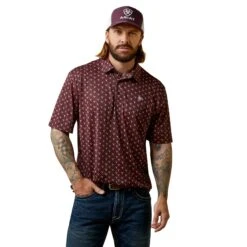 Ariat® Men's Bull Skull Print All Over Malbec Polo Shirt 10043335