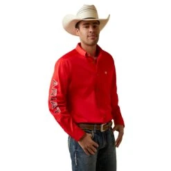 Ariat® Men's Team Logo Poppy Red Twill Button Down Shirt 10044942