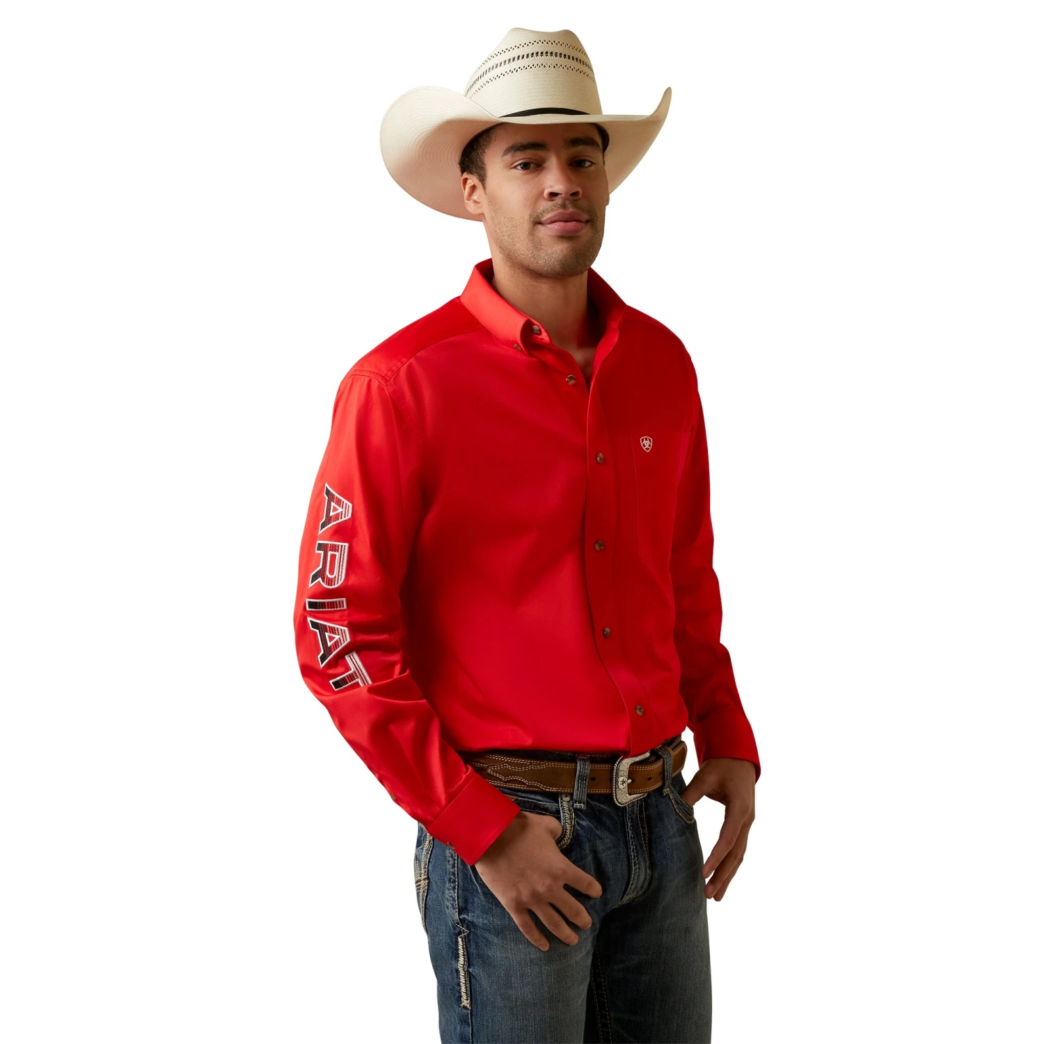 Ariat® Men's Team Logo Poppy Red Twill Button Down Shirt 10044942