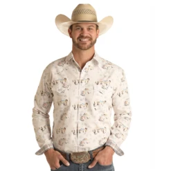 Panhandle Rough Stock® Men's Natural Desert Scene Snap Down Shirt RSMSOSRZDE-12